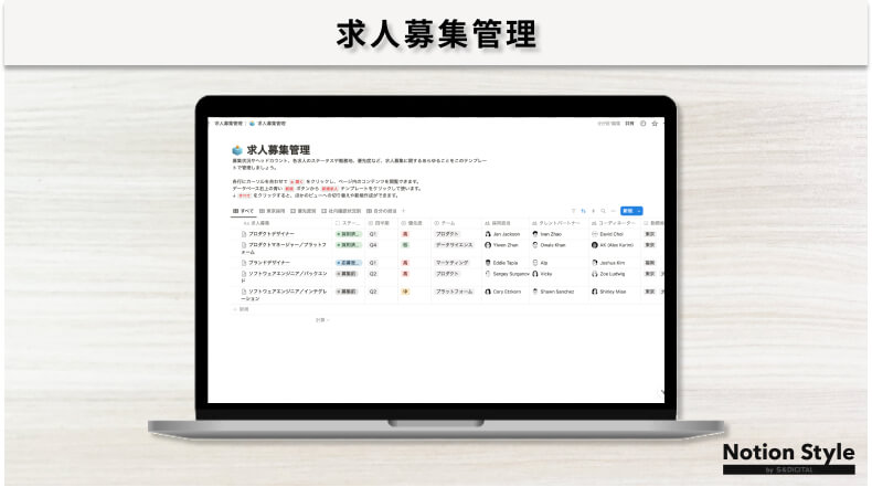 Notionテンプレート「求人募集管理」のキャプチャ